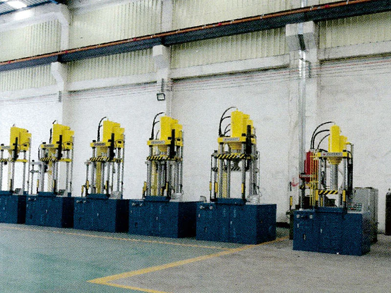 Completed hydraulic presses arranged in the factory