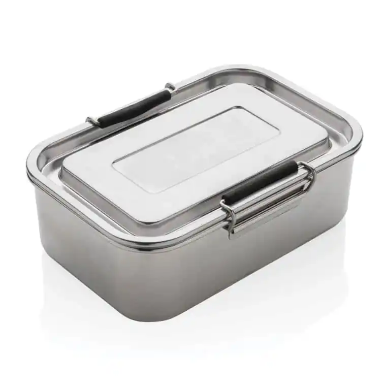 Rectangular stainless steel lunch box with a lid